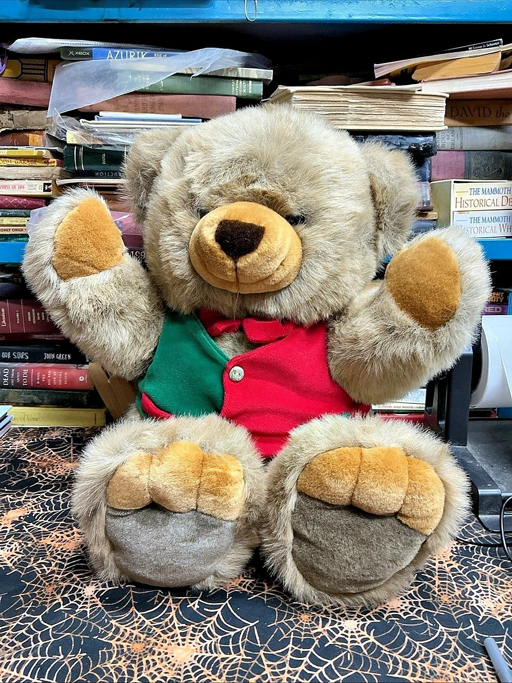 JC Penney Plush Christmas Bear in Green & Red Vest